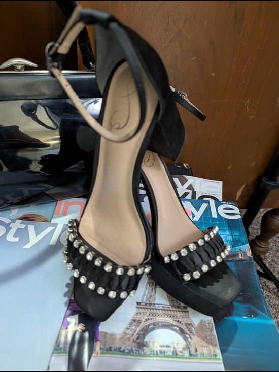 Sam Edelman Shoes - Sam Edelman Black Jeweled Fringe Ankle-Strap Heels